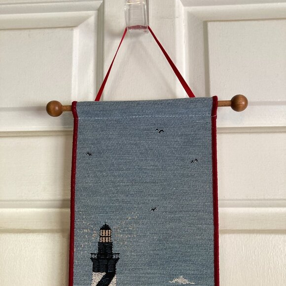 Warren Kimble Lighthouse Sailboats Bell Pull Tapestry Wall Hanging Wooden Dowel - Picture 2 of 7